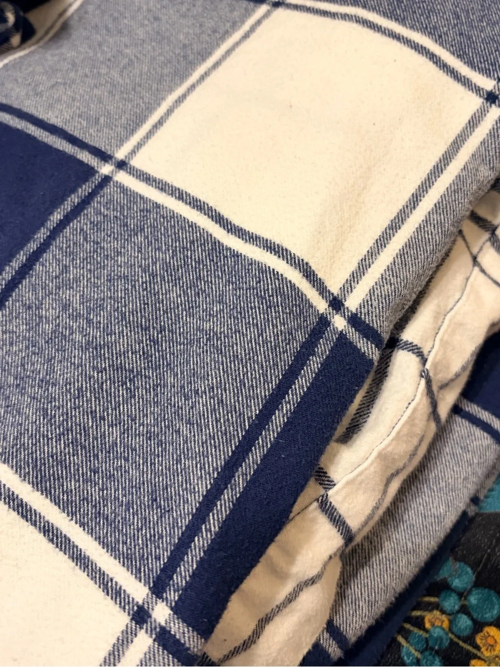 Lands' End Blue White Flannel Windowpane Queen Full Duvet Cover & 2 pillowcases